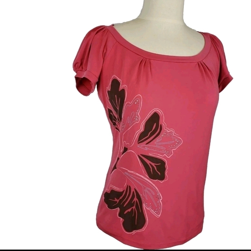 The Limited Floral Graphic Top XS Slinky Knit Career Office Embellished